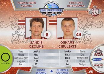 2010-11 Riga Dynamo (KHL) - Dinamo Riga vs Phoenix Coyotes - Red #DP-5 Sandis Ozolinsh / Oskars Cibulskis Back