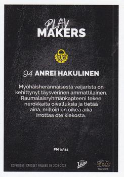 2022-23 Cardset Finland - Playmakers #PM 9 Anrei Hakulinen Back