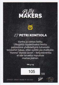 2022-23 Cardset Finland - Playmakers Blue #PM 3 Petri Kontiola Back