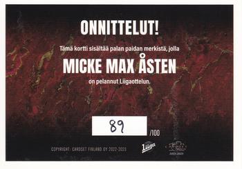 2022-23 Cardset Finland - Patch Series 2 Exchange #PATCH1 Micke-Max Åsten Back