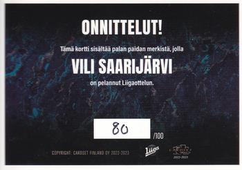 2022-23 Cardset Finland - Patch Series 2 Exchange #PATCH3 Vili Saarijärvi Back