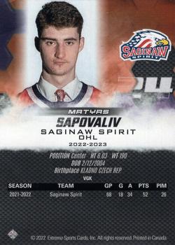 2022-23 Extreme Saginaw Spirit (OHL) #14 Matyas Sapovaliv Back