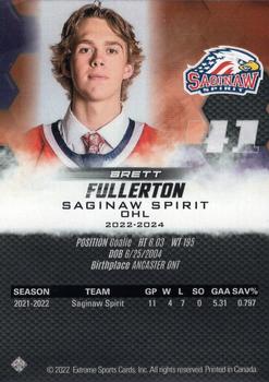 2022-23 Extreme Saginaw Spirit (OHL) #18 Brett Fullerton Back