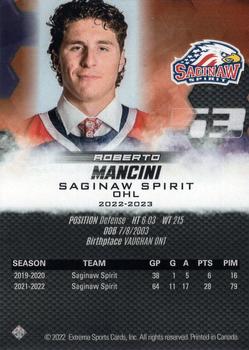 2022-23 Extreme Saginaw Spirit (OHL) #20 Roberto Mancini Back