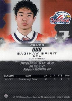 2022-23 Extreme Saginaw Spirit (OHL) #26 James Guo Back