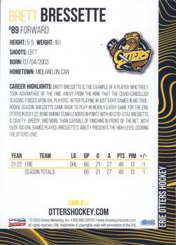 2022-23 Choice Erie Otters (OHL) #4 Brett Bressette Back