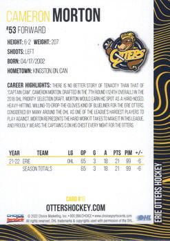 2022-23 Choice Erie Otters (OHL) #19 Cameron Morton Back