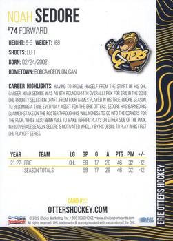 2022-23 Choice Erie Otters (OHL) #22 Noah Sedore Back