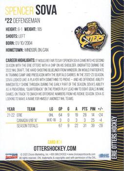 2022-23 Choice Erie Otters (OHL) #24 Spencer Sova Back