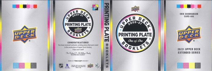 2020-21 Upper Deck The Cup - 2020-21 Upper Deck Update: Printing Plate Booklets #600 Erik Gudbranson Back