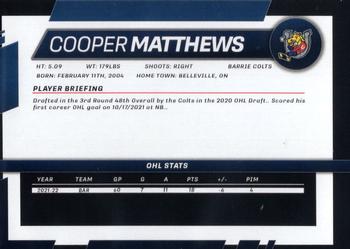 2022-23 Barrie Colts (OHL) #NNO Cooper Matthews Back