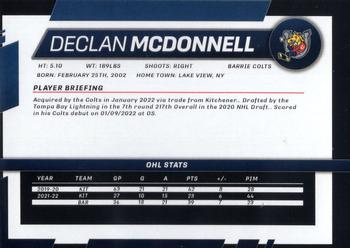 2022-23 Barrie Colts (OHL) #NNO Declan McDonnell Back