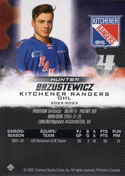 2022-23 Extreme Kitchener Rangers (OHL) #NNO Hunter Brzustewicz Back