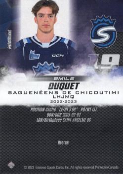 2022-23 Extreme Chicoutimi Sagueneens (QMJHL) #NNO Emile Duquet Back