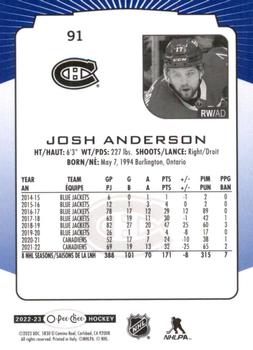 2022-23 O-Pee-Chee - Blue Border #91 Josh Anderson Back