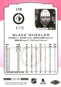 2022-23 O-Pee-Chee - Neon Pink Border #138 Blake Wheeler Back