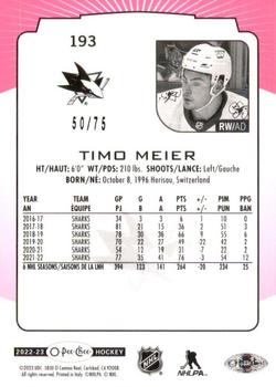 2022-23 O-Pee-Chee - Neon Pink Border #193 Timo Meier Back
