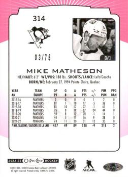 2022-23 O-Pee-Chee - Neon Pink Border #314 Mike Matheson Back