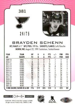 2022-23 O-Pee-Chee - Neon Pink Border #381 Brayden Schenn Back