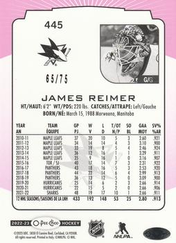 2022-23 O-Pee-Chee - Neon Pink Border #445 James Reimer Back