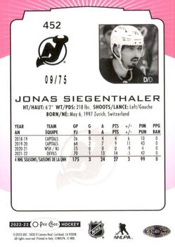 2022-23 O-Pee-Chee - Neon Pink Border #452 Jonas Siegenthaler Back