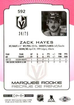 2022-23 O-Pee-Chee - Neon Pink Border #592 Zack Hayes Back