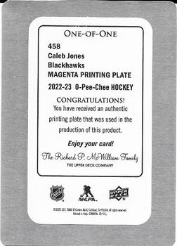 2022-23 O-Pee-Chee - Printing Plates Magenta #458 Caleb Jones Back