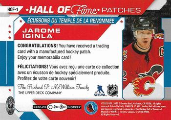 2022-23 O-Pee-Chee - Hall of Fame Logo Patches #HOF-1 Jarome Iginla Back