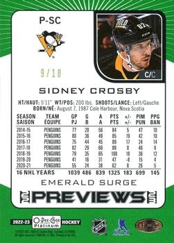 2022-23 O-Pee-Chee - O-Pee-Chee Platinum Previews Emerald Surge #P-SC Sidney Crosby Back