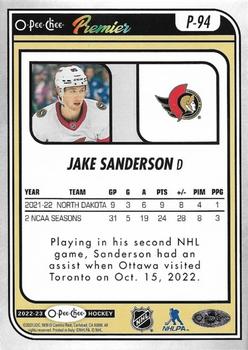 2022-23 O-Pee-Chee - O-Pee-Chee Premier #P-94 Jake Sanderson Back