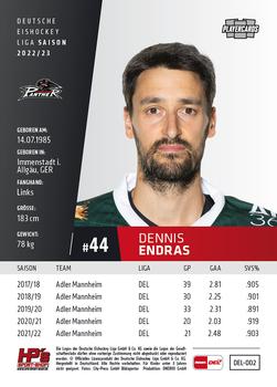 2022-23 Playercards (DEL) #2 Dennis Endras Back