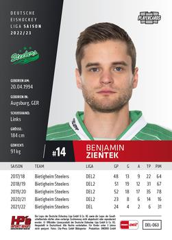 2022-23 Playercards (DEL) #63 Benjamin Zientek Back