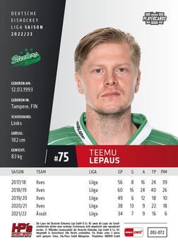 2022-23 Playercards (DEL) #72 Teemu Lepaus Back
