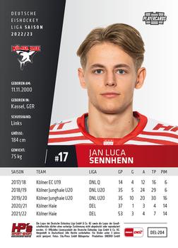 2022-23 Playercards (DEL) #204 Jan Luca Sennhenn Back