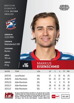 2022-23 Playercards (DEL) #240 Markus Eisenschmid Back