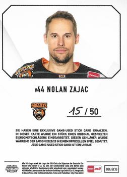 2022-23 Playercards (DEL) - Sticks #DEL-SC15 Nolan Zajac Back