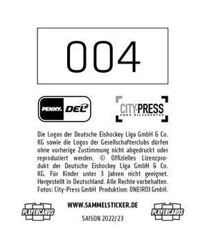 2022-23 Playercards Stickers (DEL) #004 Brady Lamb Back