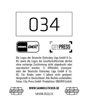 2022-23 Playercards Stickers (DEL) #034 Julian Melchiori Back