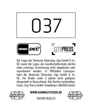 2022-23 Playercards Stickers (DEL) #037 Manuel Wiederer Back