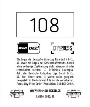 2022-23 Playercards Stickers (DEL) #108 Niklas Heinzinger Back