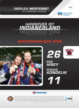 2009-10 Hannover Indians Playercards #65 Rob Hisey / Roman Kondelik Back