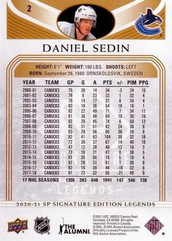 2020-21 SP Signature Edition Legends - Gold Foil #2 Daniel Sedin Back