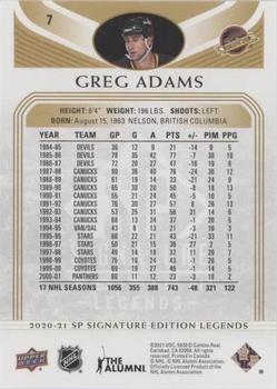 2020-21 SP Signature Edition Legends - Gold Foil #7 Greg Adams Back