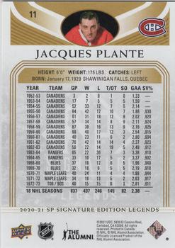 2020-21 SP Signature Edition Legends - Gold Foil #11 Jacques Plante Back