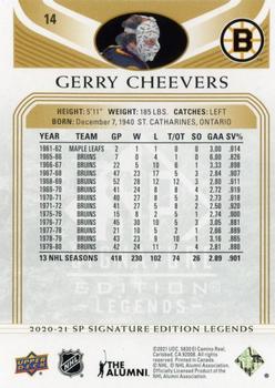 2020-21 SP Signature Edition Legends - Gold Foil #14 Gerry Cheevers Back