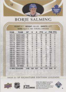 2020-21 SP Signature Edition Legends - Gold Foil #17 Borje Salming Back