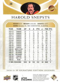 2020-21 SP Signature Edition Legends - Gold Foil #38 Harold Snepsts Back