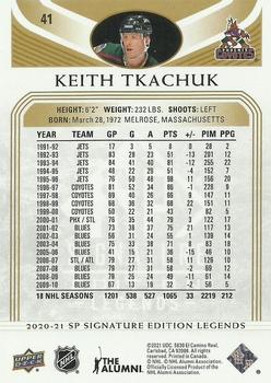 2020-21 SP Signature Edition Legends - Gold Foil #41 Keith Tkachuk Back