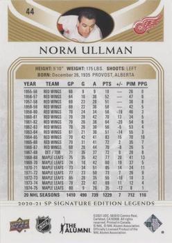 2020-21 SP Signature Edition Legends - Gold Foil #44 Norm Ullman Back
