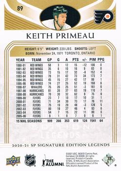 2020-21 SP Signature Edition Legends - Gold Foil #89 Keith Primeau Back